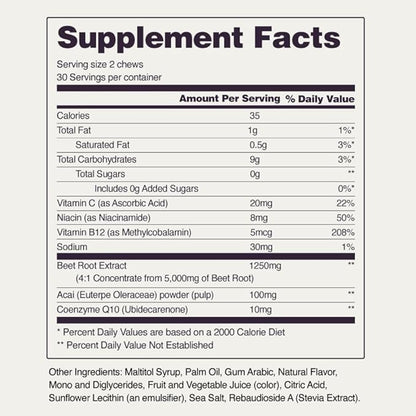 Snap Supplements Heart Beets Organic Beet Root Soft Chews, Cardiovascular Support Supplement for Men & Women, CoQ10 & Red Spinach, Heart Health & Circulation Support, Sugar Free, Mixed Berry, 60 Chews
