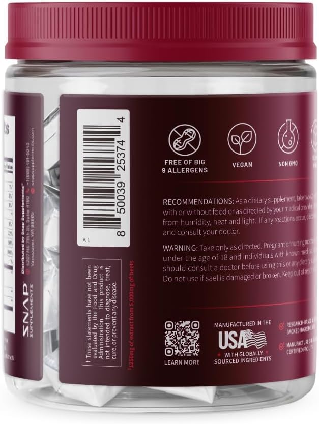 Snap Supplements Heart Beets Organic Beet Root Soft Chews, Cardiovascular Support Supplement for Men & Women, CoQ10 & Red Spinach, Heart Health & Circulation Support, Sugar Free, Mixed Berry, 60 Chews