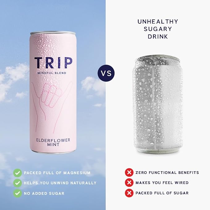Trip Mindful Blend, Lightly Sparkling Adaptogen Seltzer, Mocktail w/ 120mg Magnesium Citrate with Ashwagandha, Lions Mane & L Theanine, No Added Sugar, Vegan, Raspberry Orange Blossom, 12 Oz, 12Pk