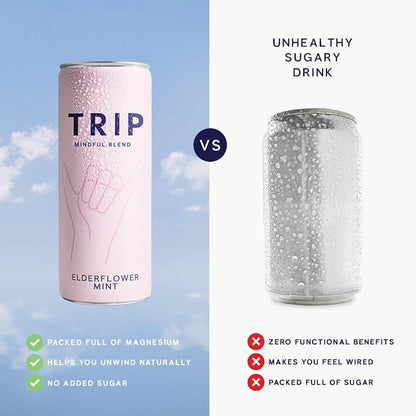 Trip Mindful Blend, Lightly Sparkling Adaptogen Seltzer, Mocktail w/ 120mg Magnesium Citrate with Ashwagandha, Lions Mane & L Theanine, No Added Sugar, Vegan, Raspberry Orange Blossom, 12 Oz, 12Pk