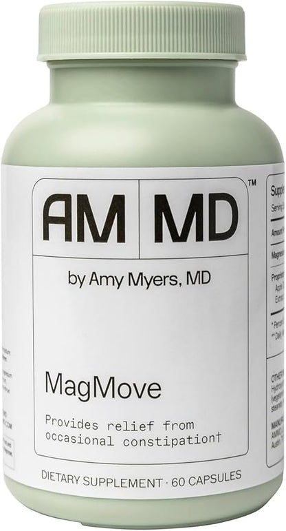 Amy Myers MD MagMove - Supports Healthy Bowel Movements - Magnesium Supplement for Gut Motility - with ACV, Artichoke & Ginger - 60 Capsules (30 Servings)