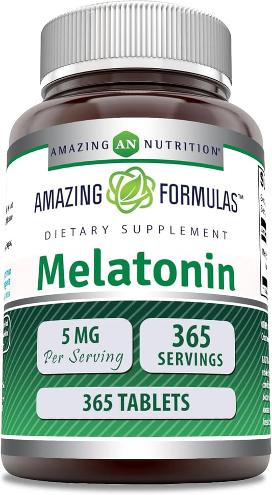 Amazing Formulas Melatonin 5 Mg Tablets Supplement | Non-GMO | Gluten Free | Made in USA (365)