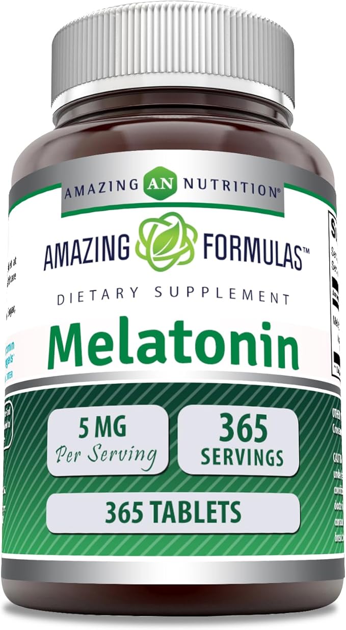 Amazing Formulas Melatonin 5 Mg Tablets Supplement | Non-GMO | Gluten Free | Made in USA (365 Count)