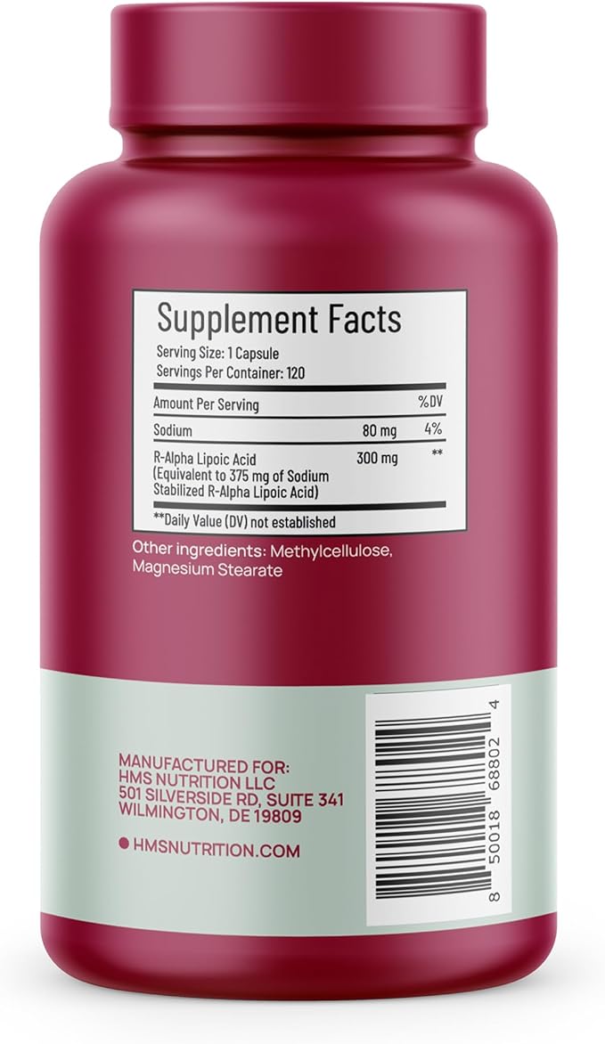 Stabilized R-Lipoic Acid 300mg Per Serving, R Alpha Lipoic Acid ALA Supplement Antioxidant for Nerve, Energy & Metabolism Support, NSF Certified Supplements,Non-GMO & Vegan,120 Capsules,4 Month Supply