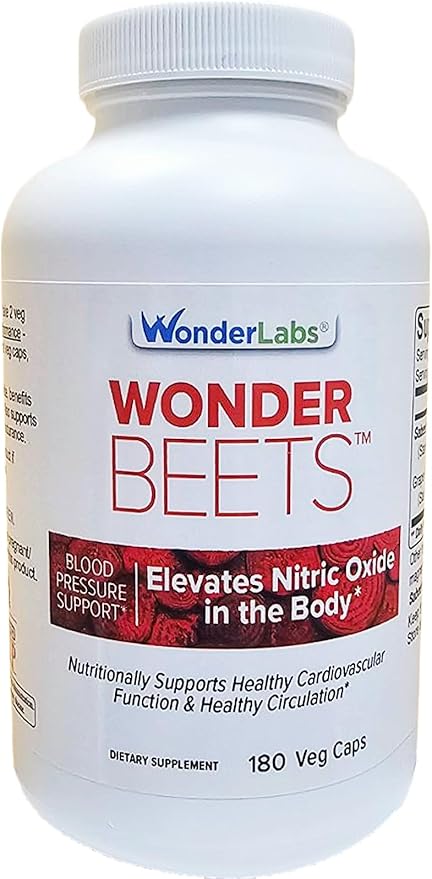 Wonder Beet Beet Root Capsules 1100mg, Standardized to 2% Nitrates, Helps Support Nitric Oxide Production, Blood Pressure, Heart Health, Contains Non-GMO Beetroot Powder and Grape Seed Extract (180)