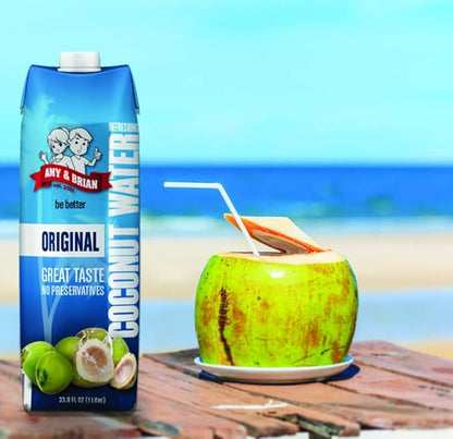 Amy & Brian Pure Coconut Water, 1 Liter (Pack of 6), Best Tasting Coconut Water, Non-GMO & No Added Sugar, Refreshing & Hydrating Real Coconut Water