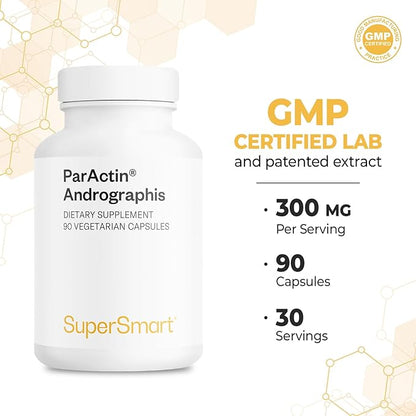 Supersmart - ParActin Supplement 300mg per Day (High Strength) - Andrographis Paniculata | Non-GMO & Gluten Free - 90 Vegetarian Capsules