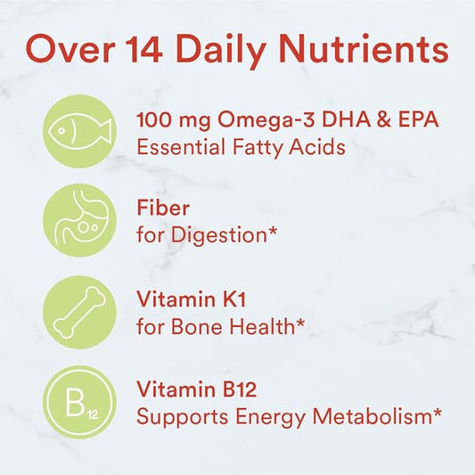 SmartyPants Kids Multivitamin Gummies and Fiber Supplement: Vitamin D3, C, Vitamin B12, B6, A, Zinc, Biotin, Inositol, Fiber Gummies, Three Fruit Flavors, 120 Count (30 Day Supply)