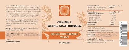 Ultra Tocotrienol 200mg Vitamin E Vegan – All 4 tocotrienols - Alpha Tocotrienol + Beta Tocotrienol + Gamma Tocotrienol + Delta Tocotrienol – No Tocopherols (180)