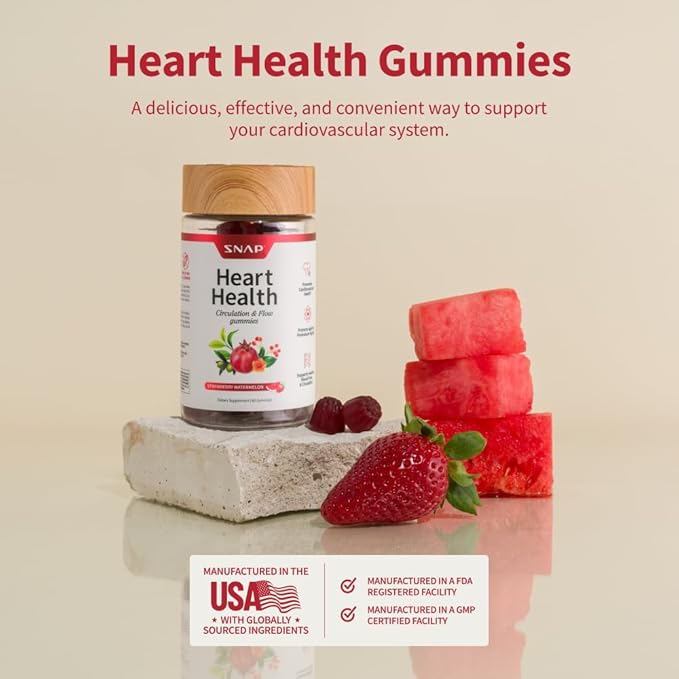Snap Supplements Heart Health Gummies, Blood Circulation Supplements, CoQ10 Heart Health Supplements, Blood Flow Supplement, Sugar Free, 60 Gummies