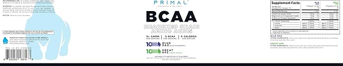 Primal BCAA Variety Pack, Blue Raspberry + Great Ape Green Apple Flavored (20 Stickpacks) - 7G BCAA per Serving, Branched Chain Amino Acids
