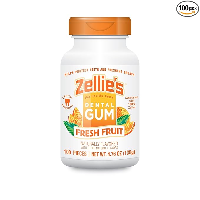 Zellie's | 100% Xylitol Fresh Fruit Chewing Gum | No Aspartame, Gluten Free, Vegan & Kosher (100 Count - Pack of 1)