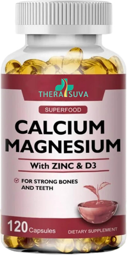 4 in 1 Calcium 1000mg + Magnesium 400mg + D3 + Zinc, Extra Strength, Complex Supplement for Bone and Immune Health. 120 SoftGels, 60 Day Supply