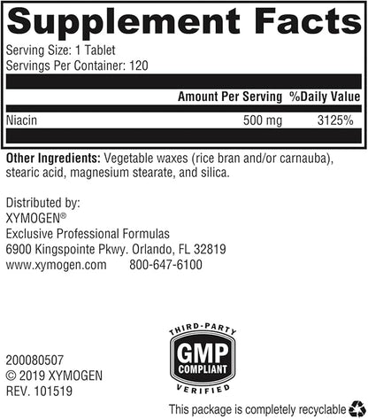 XYMOGEN NiaVasc 750 - Sustained-Release Niacin for a Lesser Flushing Effect - Supports The Maintenance of Healthy Blood Lipids (120 Time-Release Tablets)