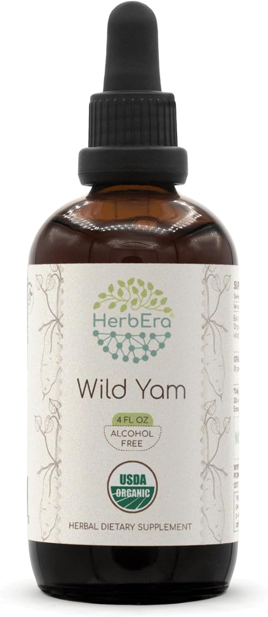 Wild Yam B120 USDA Organic Alcohol-Free Herbal Extract Tincture, Concentrated Liquid Drops Natural Wild Yam (Dioscorea Villosa) Dried Root 4 fl oz