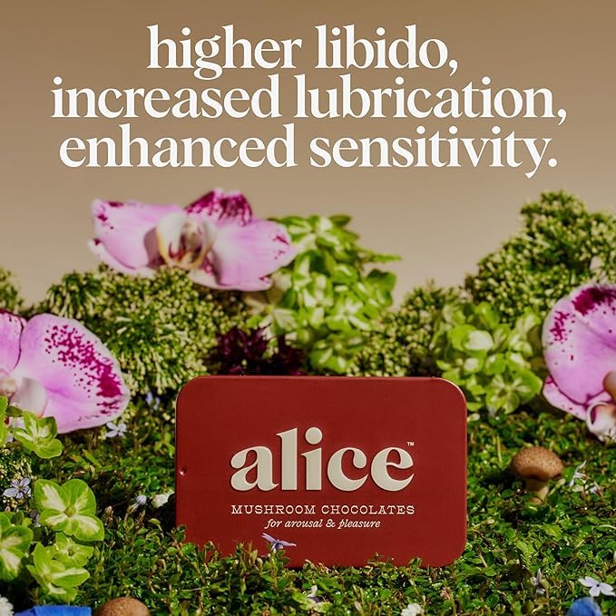Alice Mushrooms Happy Ending 4-Pack | Sensual Mushroom Chocolates | Improves Mood, Performance, Vitality, Energy and Engagement | Cordyceps, Ashwaganda, Cayenne, Cinnamon