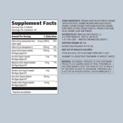 Amazon Elements - Organic Whole Food Calcium & Magnesium, Vegan, Gluten Free, 90 tablets