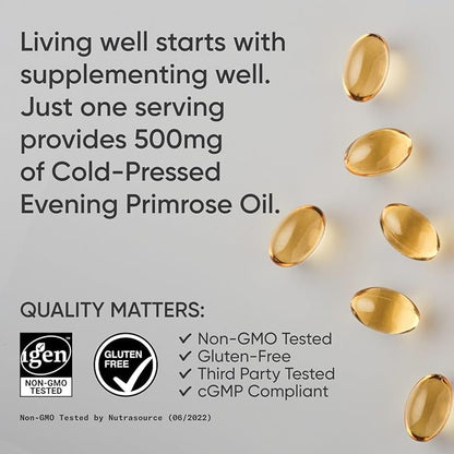 Sports Research Evening Primrose Oil (500mg) Cold-Pressed with No fillers or Artificial Ingredients, Non-GMO Tested - Gluten & Soy Free (240 Liquid Softgels)