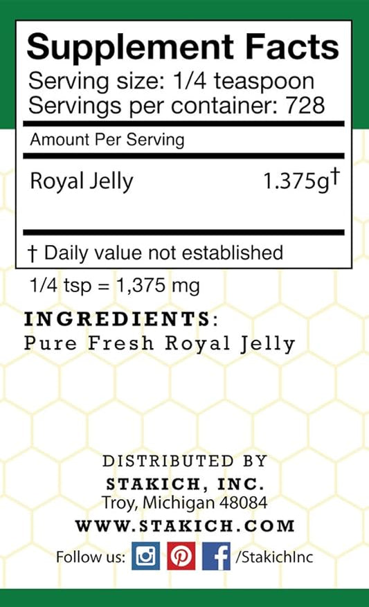Stakich Fresh Royal Jelly - Pure, All Natural - No Additives/Flavors/Preservatives Added - 1 Kilogram (2.2 Pounds)