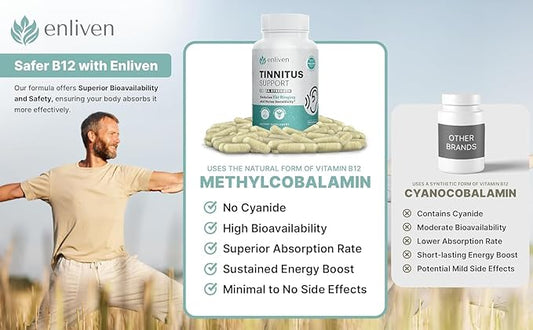 Tinnitus Relief Pills for Ringing Ears & Ear Health | Extra Strength Tinnitus Supplement with Bioflavonoids, B12 & Inositol | Supports Sleep, Focus & Auditory Clarity | 60 Caplets | 2 Pack