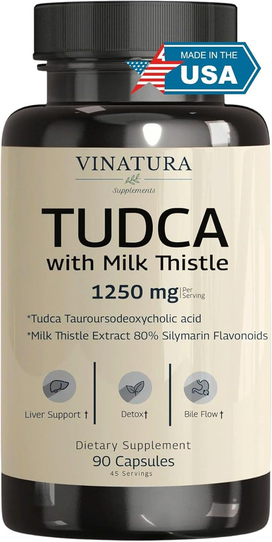 TUDCA Milk Thistle 1250mg - Tudca Supplement, Tudca Bile Salts, Liver Support, Gallbladder Supplements *USA Made and Tested* Bile Salts Supplement - 90 Capsules