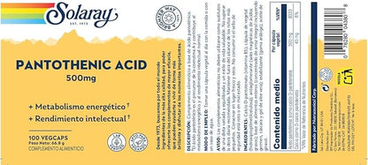 Solaray Pantothenic Acid 500mg -100 Caps