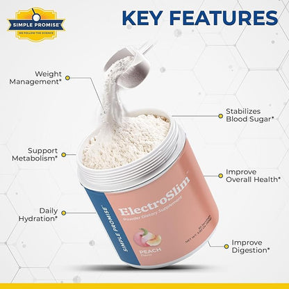 Simple Promise ElectroSlim - Sugar-Free Keto Electrolytes Powder - No Sugar Formula for Daily Energy Support and Hydration, Low Sodium Organic Electrolytes Powder, 30 Servings, Peach Flavor