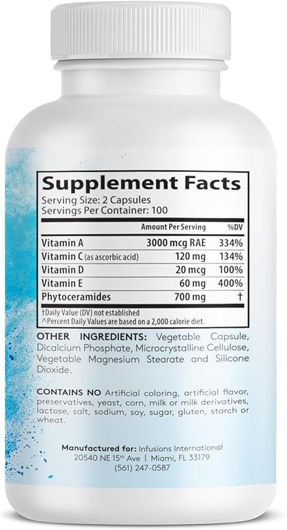 Phytoceramides 200 Capsules Skin Repair Rejuvenation Anti-Aging Support Plant-derived Ceramides 700mg Gluten Free Non-GMO