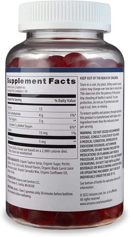 Amazon Basics Melatonin 5mg, 120 Gummies (2 per Serving), Strawberry (Previously Solimo) (Pack of 2)