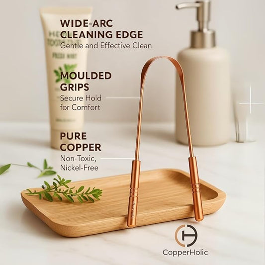 Tongue Scraper Set (2 Pack) – Pure Copper Cleaner Kit with Bamboo Toothbrush with Charcoal Bristles & Travel Case – Daily Oral Hygiene Tool for Men & Women