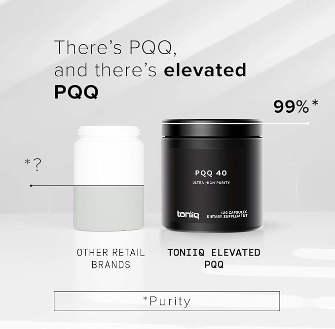 Toniiq 99%+ 40mg Supplement - Ultra High Purity PQQ 40mg Concentrated Formula - PQQ 40 mg 120 Capsules - Pyrroloquinoline Quinone Supplement - 1 Capsule Serving - Vegetarian Capsules