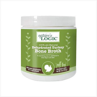 Nature's Logic Dehydrated Bone Broth Powder - 100% Natural Dog & Cat Topper - Rich in Glucosamine & Chondroitin - Boosts Immune System - Gluten-Free, No Synthetic Ingredients - Turkey, 6oz