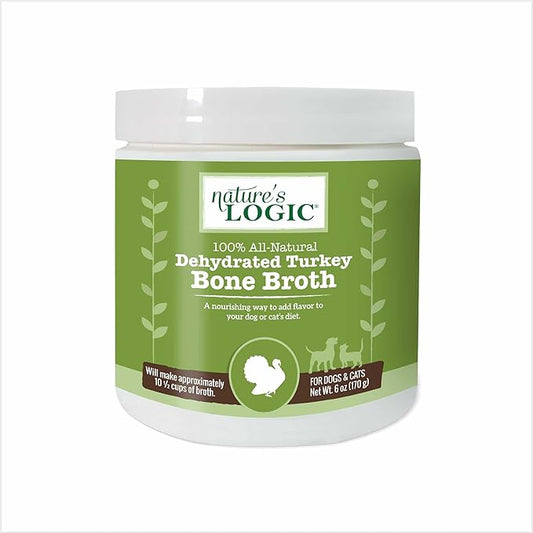 Nature's Logic Dehydrated Bone Broth Powder - 100% Natural Dog & Cat Topper - Rich in Glucosamine & Chondroitin - Boosts Immune System - Gluten-Free, No Synthetic Ingredients - Turkey, 6oz