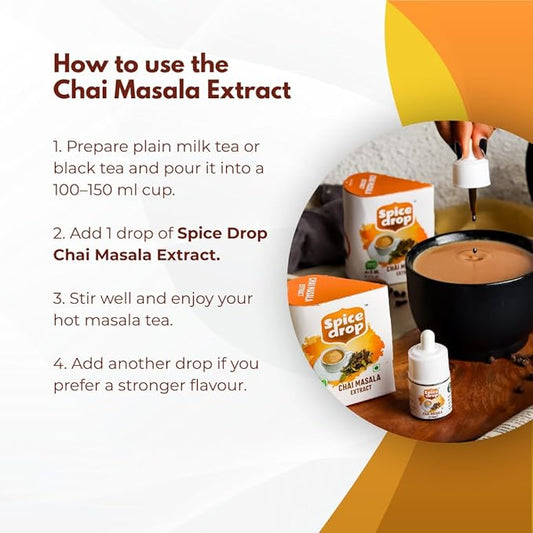 Spice Drop Chai Masala Extract - Tea, Coffee, Latte - Premium Quality & Rich Aroma, Authentic Indian Spices Blend Extract With No Added Color or Preservative, Unsweetened, Non GMO, Vegan, Gluten Free - 0.17 Oz - Upto 180 Cups (Pack Of 1)