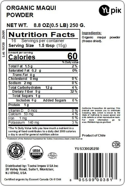 Yupik Organic Powder Superfood, Maqui, 8.8 Oz, Non-GMO, Vegan, Gluten-Free, Pack of 1