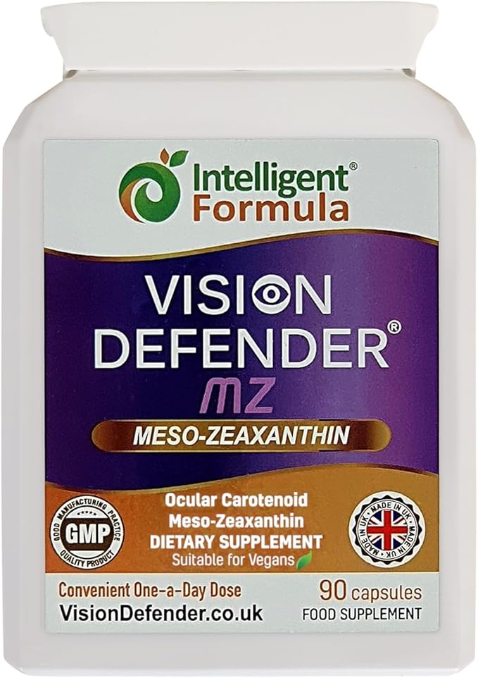 Vision Defender Meso Zeaxanthin Vegan Eye Supplement MZ- Protect and Improve Ocular Health & Eye Care, High Strength Antioxidant Carotenoid Meso-Zeaxanthin for Eyes (90 Capsules/One Daily) Made in UK
