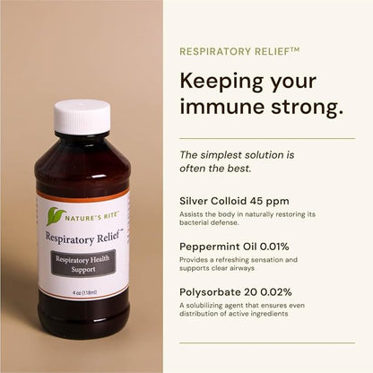 Nature's Rite Respiratory Relief with Colloidal Silver and Peppermint Oil - Support for Breathing Comfort - 4oz (New) - 1 Count