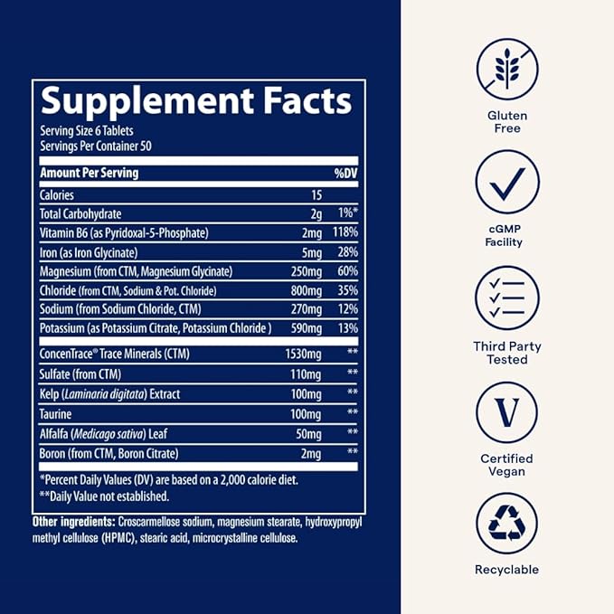 Trace Minerals Electrolyte Stamina - Heart Health & Hydration Support - Electrolyte Supplement Aids Muscle Cramp Relief & Endurance - Mineral Supplement with Magnesium - 300 Tablets (50 Servings)