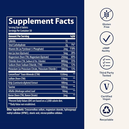 Trace Minerals Electrolyte Stamina - Heart Health & Hydration Support - Electrolyte Supplement Aids Muscle Cramp Relief & Endurance - Mineral Supplement with Magnesium - 300 Tablets (50 Servings)