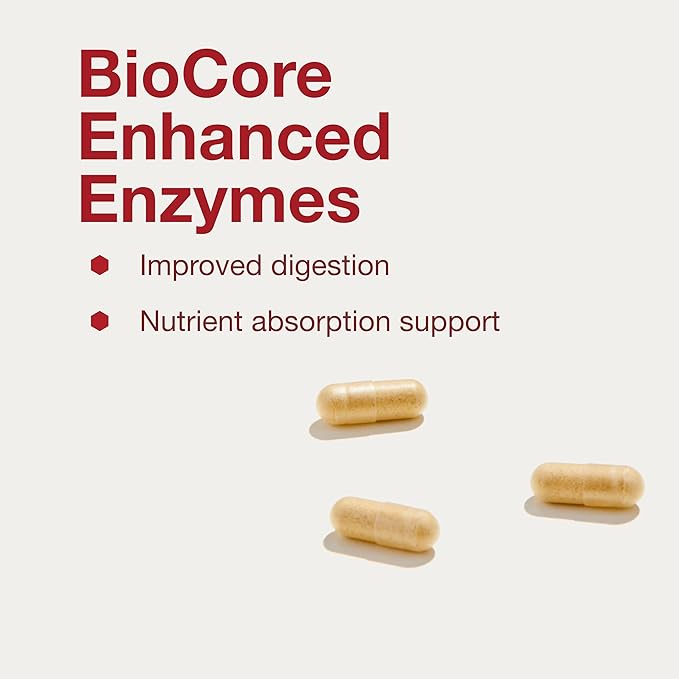 Protocol BioCore Enhanced Enzymes - Helps Digest Beans & Cruciferous Vegetables* - Digestion Supplement* - Amylase & Lipase - Kosher & Vegan - 90 Veg Capsules