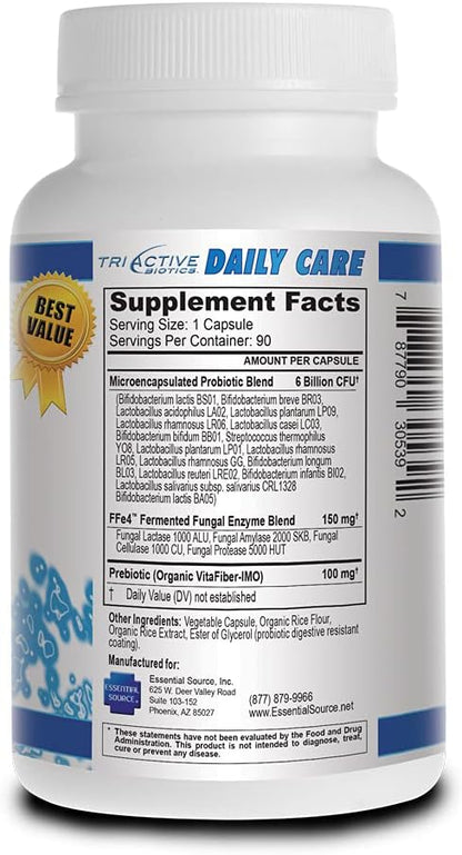 TriActive Biotics Daily Care - Probiotics for Women and Men, Prebiotic Blend with 6 Billion CFU - Probiotics for Digestive Health - Support Gut Health, Immune Defense - 90 Capsules