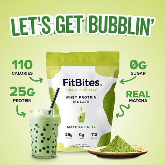 100% Whey Isolate Protein Powder (Matcha Latte), 5.9g BCAAs, Gluten Free, Zero Sugar, Fast Absorbing, Easy Digesting