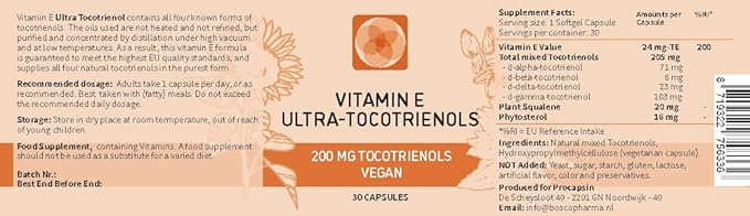 Ultra Tocotrienol 200mg Vitamin E Vegan – All 4 tocotrienols - Alpha Tocotrienol + Beta Tocotrienol + Gamma Tocotrienol + Delta Tocotrienol – No Tocopherols (30)