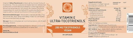 Ultra Tocotrienol 200mg Vitamin E Vegan – All 4 tocotrienols - Alpha Tocotrienol + Beta Tocotrienol + Gamma Tocotrienol + Delta Tocotrienol – No Tocopherols (30)