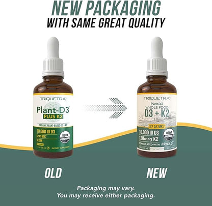 Organic Plant D3 + K2 - 10,000 iu - All-Trans MK7 from MenaQ7 (120 mcg K2)100% Organic & Plant-Based Sublingual D3 Drops (Cholecalciferol), 100% Vegan - Supports Immunity, Bone, Mood & Brain (2 Pack)