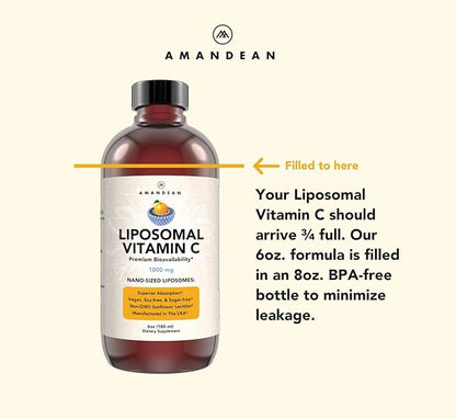 AMANDEAN Liposomal Vitamin C 1000mg. Liquid VIT C Supplement. Immune Support, Skin Health, Collagen Production. Fast Absorbing Antioxidant Delivery. Quali-C, Soy-Free, Vegan, Non-GMO.