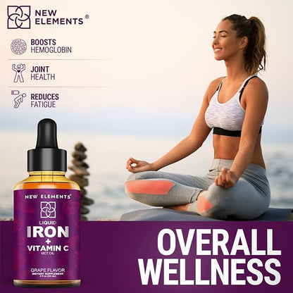 [2 𝐏𝐚𝐜𝐤] Liquid Iron Supplement with Vitamin C – 18mg Iron & 50mg Vitamin C for Anemia Support – Blood Builder Drops for Women & Men – Fast Absorption, Boosts Energy & Immunity – Vegan, Non-GMO