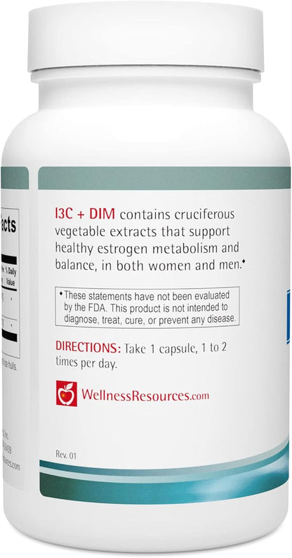 Wellness Resources I3C + DIM for Healthy Estrogen Metabolism, Detoxification (60 Capsules) - 300mg I3C + 100mg DIM - Vegan, Gluten-Free