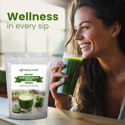 Z Natural Foods Organic Barley Grass Juice Powder - Made in USA, USDA Organic Nutrient-Dense Green Drink Mix for Energy, Detox with Amino Acids - Antioxidant Juice Blend for Water, Smoothies, 1 lb