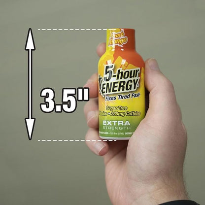 5-hour ENERGY Extra Strength Energy Shot, Peach Mango Flavor, Zero Calories & Sugar-Free 230 mg Caffeinated Shot, Amino Acids & B Vitamins, Dietary Supplements, 1.93 oz., 30 Count